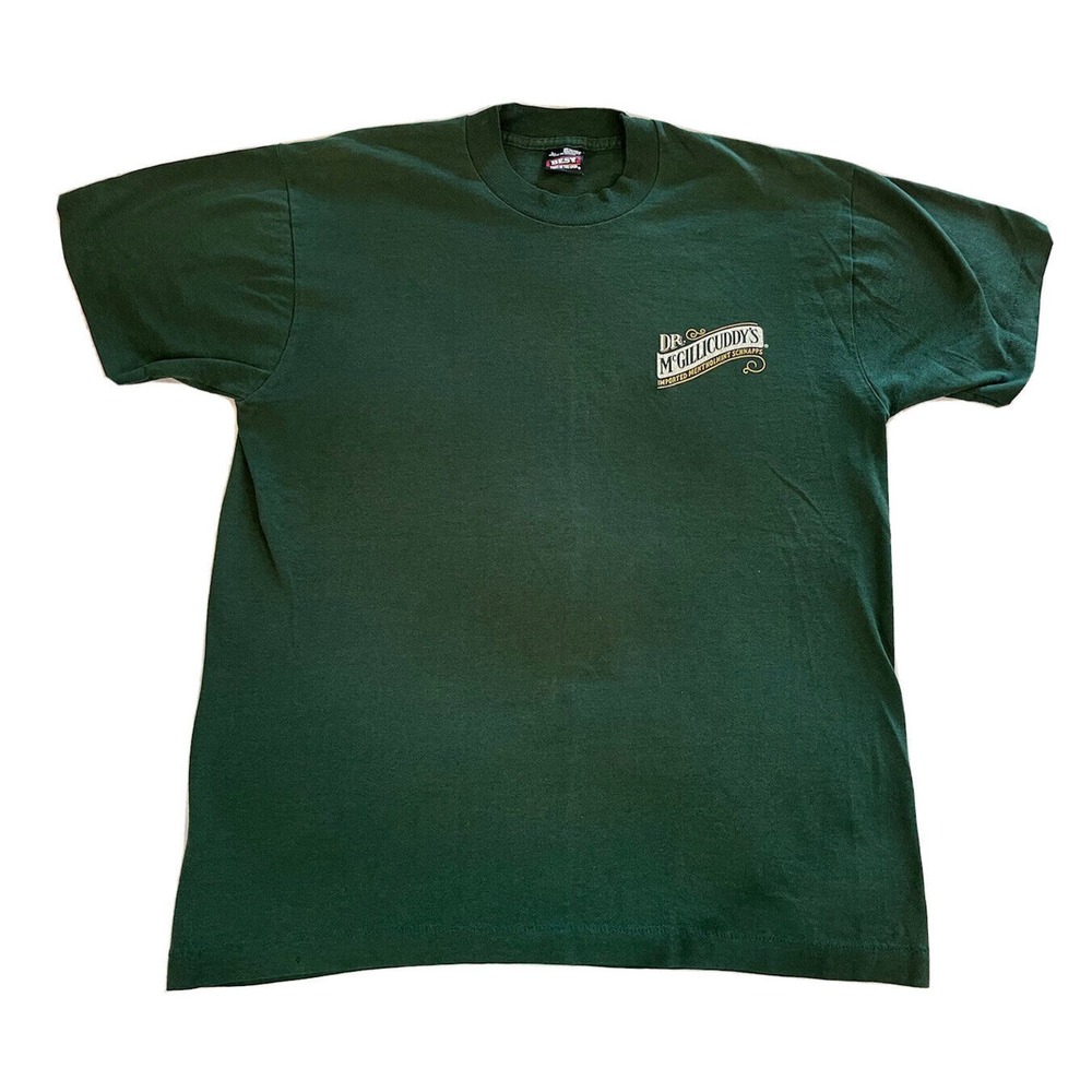 Vtg Dr. McGillicuddys Schnapps Green T-Shirt 90s Single-Stitch 50/50 Tee